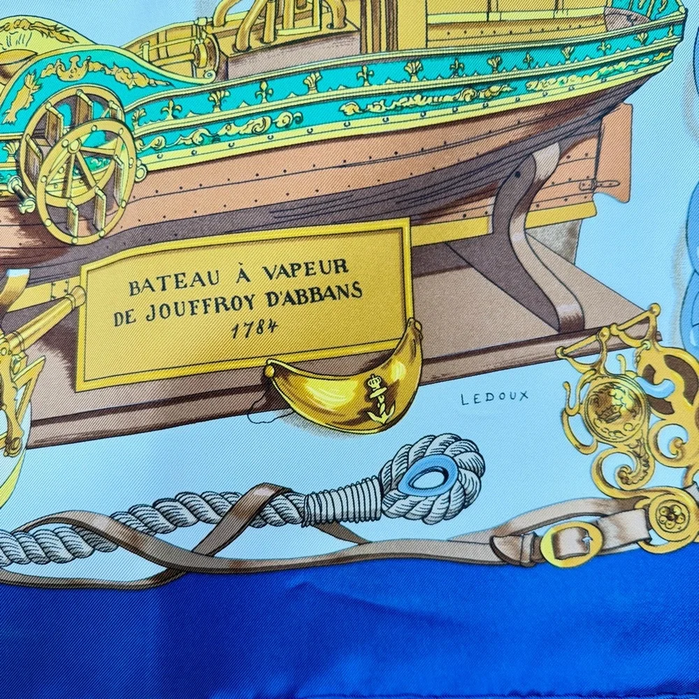 Hermès Musée Silk Scarf Carré 90 Philippe Ledoux Blue Nautical With Box - Picture 5 of 15
